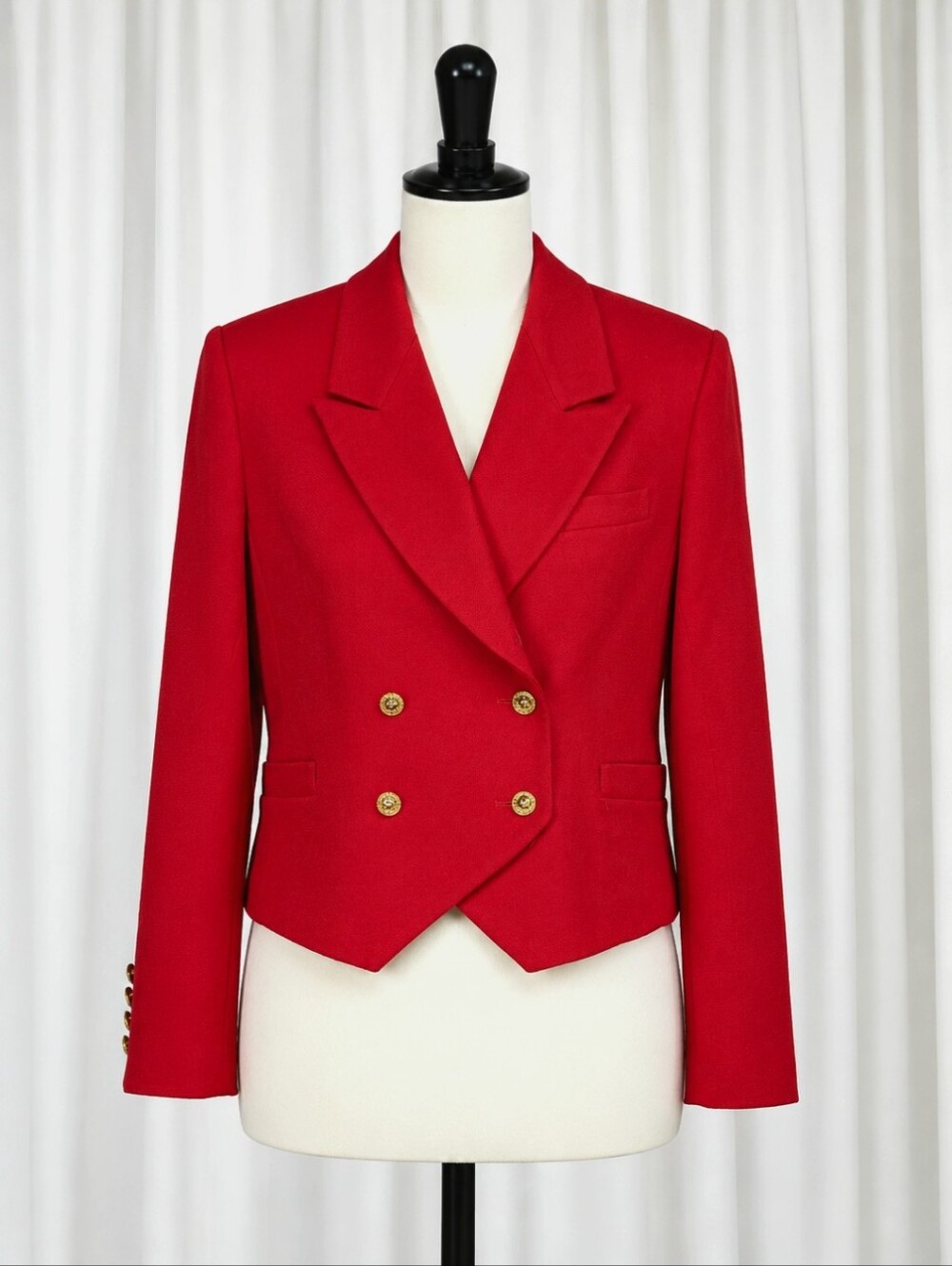 Vintage JH Collectibles Red Wool Cropped Double Breasted Business Chic Blazer